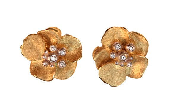 Metal Petals- Pansy Earring-Small-14K Gold & Diamonds