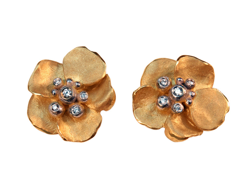 Metal Petals- Pansy Earring-Small-14K Gold & Diamonds
