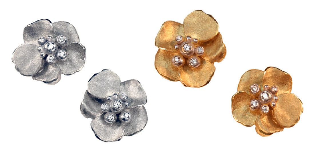 Metal Petals- Pansy Earring-Small-14K Gold & Diamonds