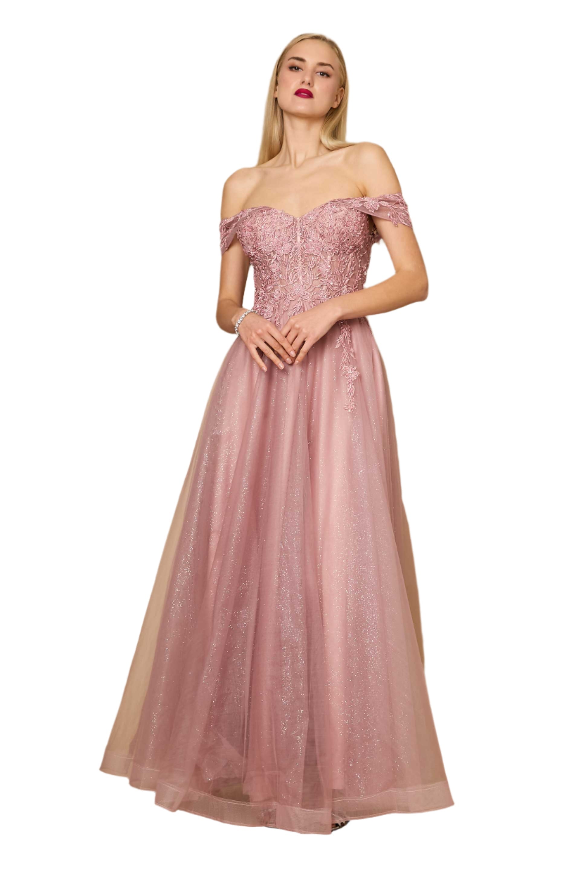Dylan and Davids Full-Length Off Shoulder Corset-Style Formal Gown Dress-4