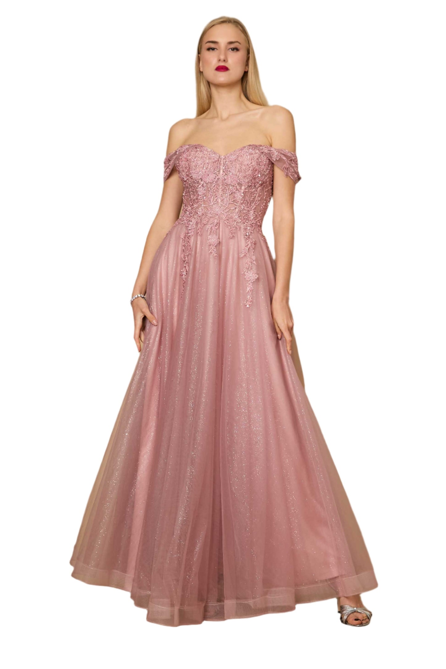 Dylan and Davids Full-Length Off Shoulder Corset-Style Formal Gown Dress-3