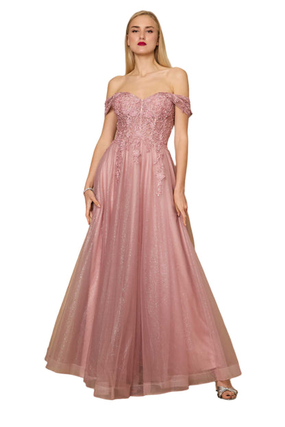 Dylan and Davids Full-Length Off Shoulder Corset-Style Formal Gown Dress-3