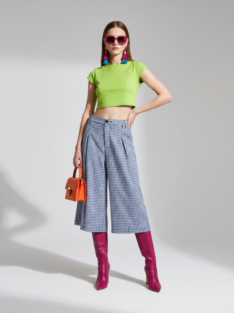 Plaid Wide-Leg Pants 7/8, Brooklyn Heights | Women - BYMANYC ® New York-0