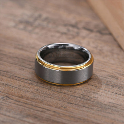 Designer Two Tone Grey & Gold Tungsten 8mm Men's Wedding Band Ring-2