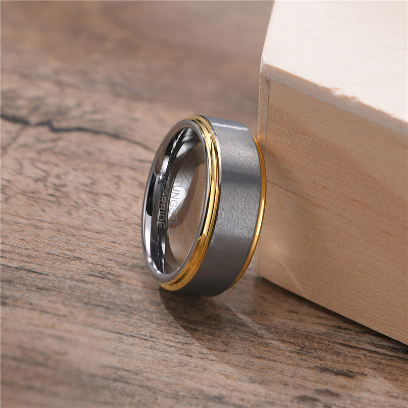 Designer Two Tone Grey & Gold Tungsten 8mm Men's Wedding Band Ring-3