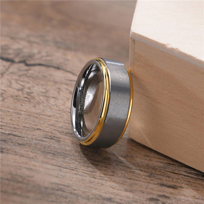 Designer Two Tone Grey & Gold Tungsten 8mm Men's Wedding Band Ring-3
