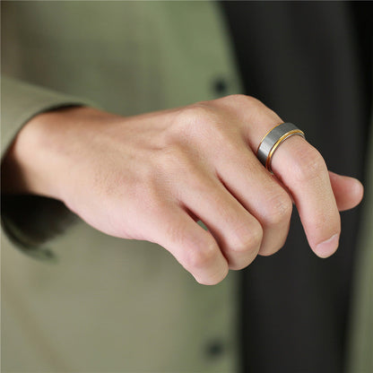 Designer Two Tone Grey & Gold Tungsten 8mm Men's Wedding Band Ring-1