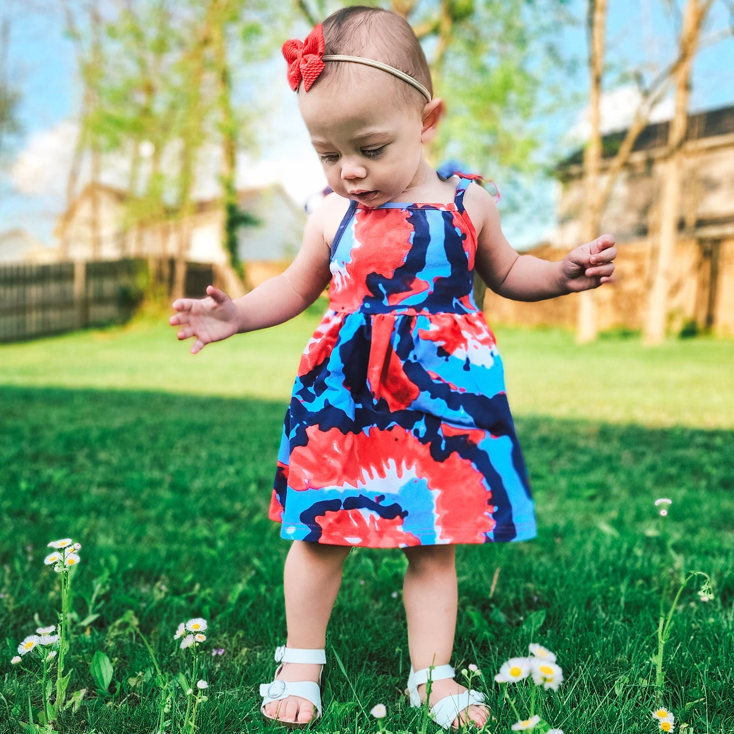 AnnLoren Big Little Girls 4th of July Tie Dye Summer Swing Dress-1