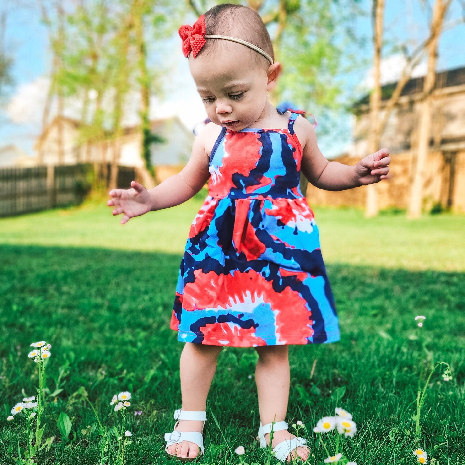 AnnLoren Big Little Girls 4th of July Tie Dye Summer Swing Dress-1