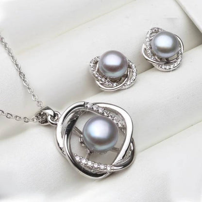 Genuine Freshwater Pearl & Simulated Diamond Earring & Necklace Set-4