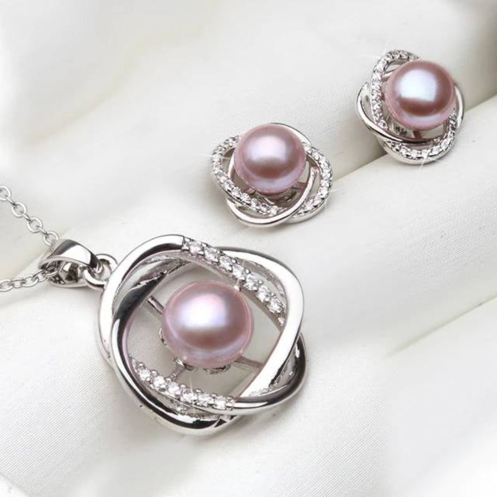 Genuine Freshwater Pearl & Simulated Diamond Earring & Necklace Set-3