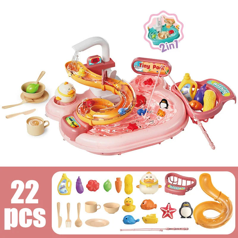 Toy Fishing at the Pool & wash the dishes! with lights and sounds for chidren multivariant-6