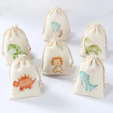 Set of 6 cotton canvas bags with multi-variant animals-0