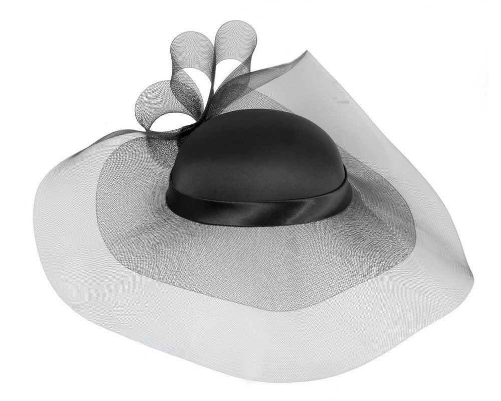 Black large brim custom made ladies hat-3