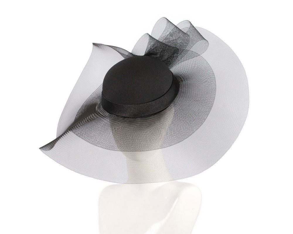 Black large brim custom made ladies hat-0