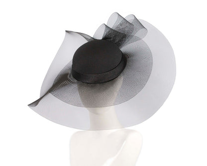 Black large brim custom made ladies hat-0