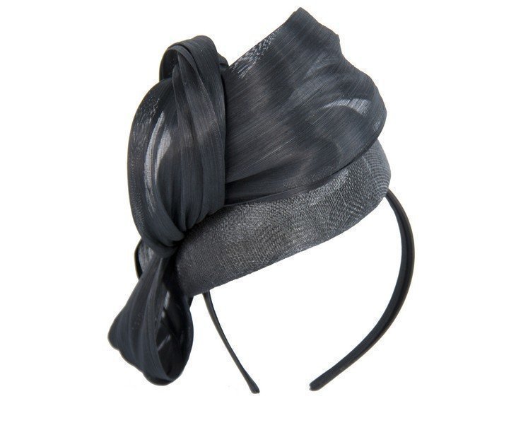 Black pillbox fascinator with silk abaca bow by Fillies Collection