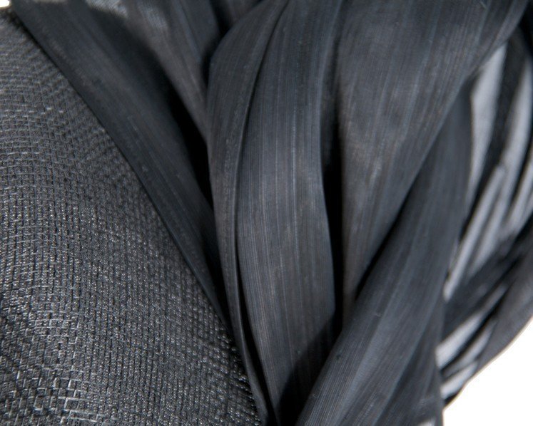 Black pillbox fascinator with silk abaca bow by Fillies Collection