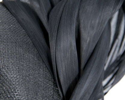 Black pillbox fascinator with silk abaca bow by Fillies Collection