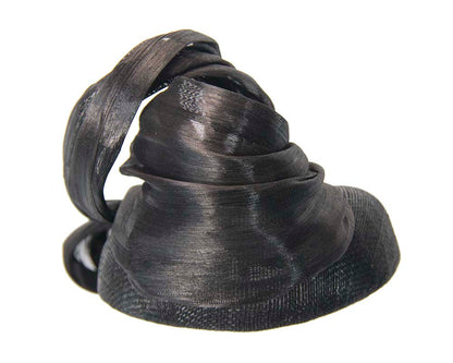 Black pillbox fascinator with silk abaca bow by Fillies Collection