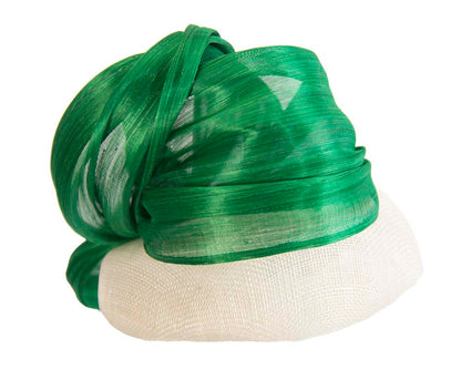 Cream & green pillbox with silk abaca bow by Fillies Collection