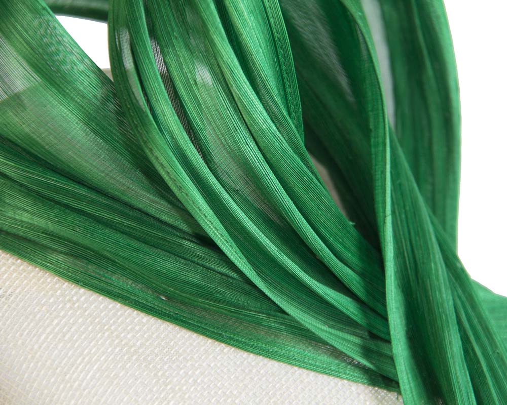 Cream & green pillbox with silk abaca bow by Fillies Collection