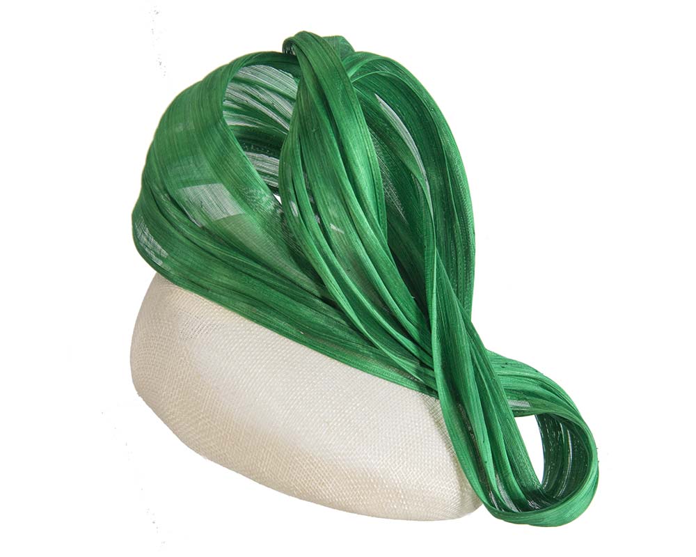 Cream & green pillbox with silk abaca bow by Fillies Collection