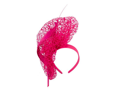Bespoke fuchsia lace fascinator by Fillies Collection