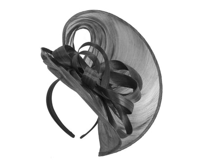 Large black silk abaca heart fascinator-1
