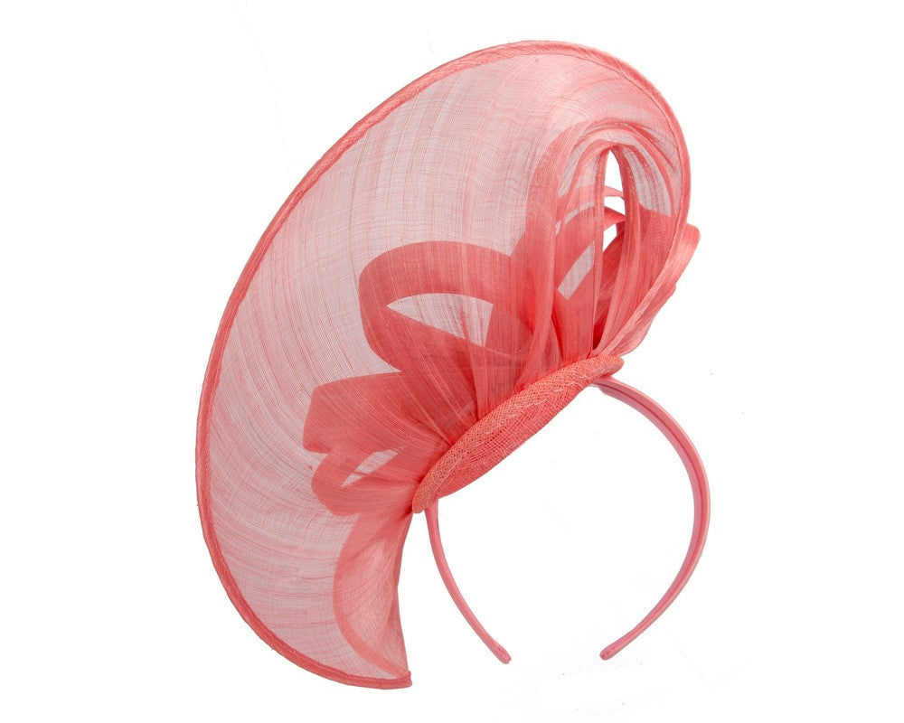 Large coral silk abaca heart fascinator-5