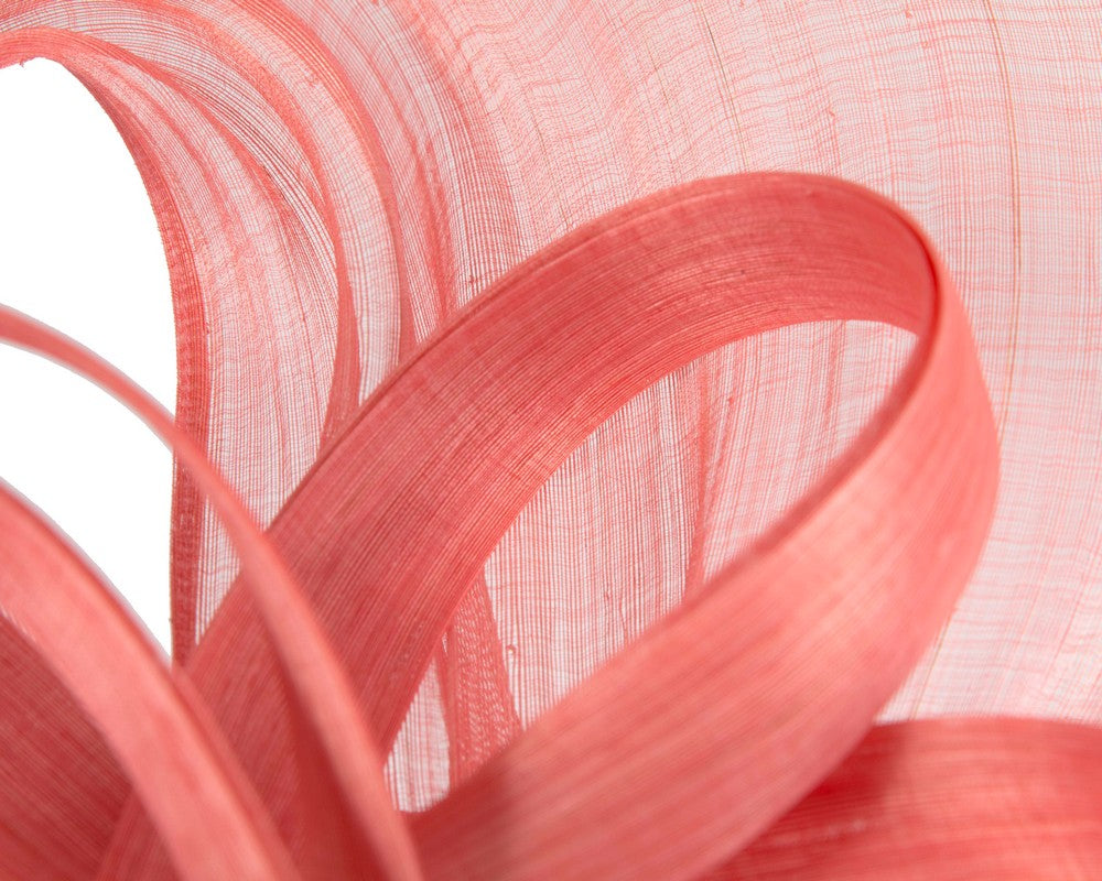Large coral silk abaca heart fascinator-4