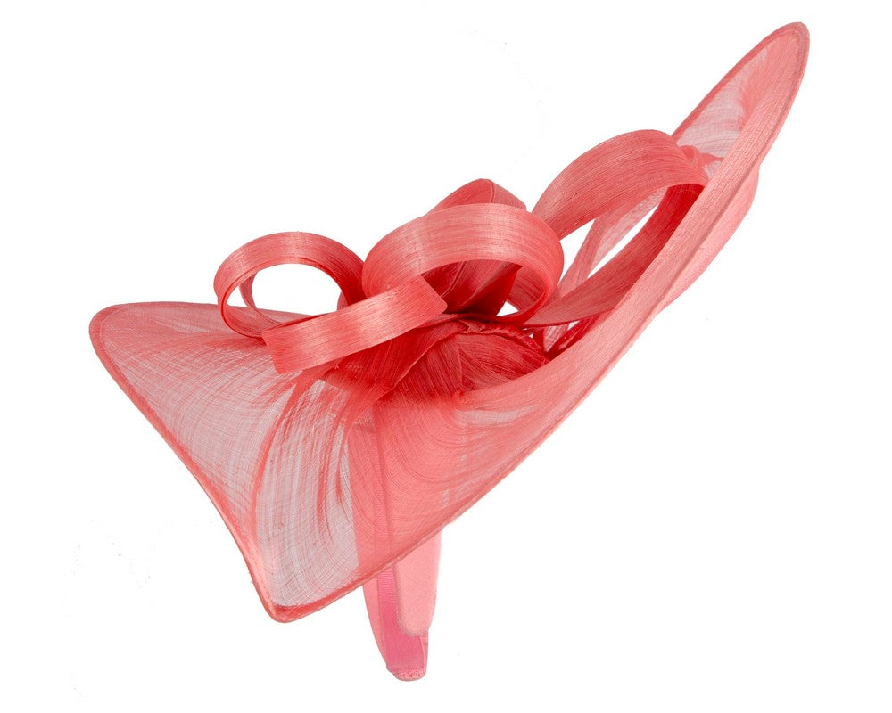 Large coral silk abaca heart fascinator-3
