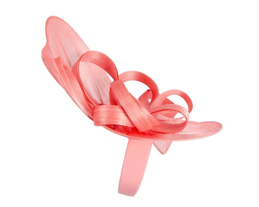 Large coral silk abaca heart fascinator-2