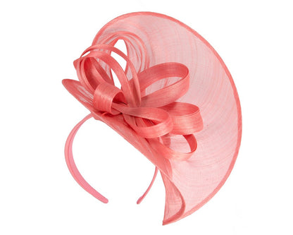 Large coral silk abaca heart fascinator-1