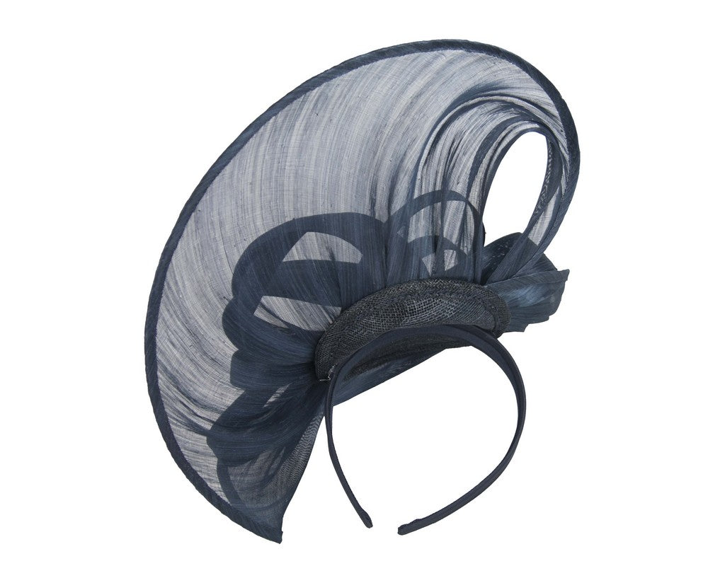 Large navy silk abaca heart fascinator-2