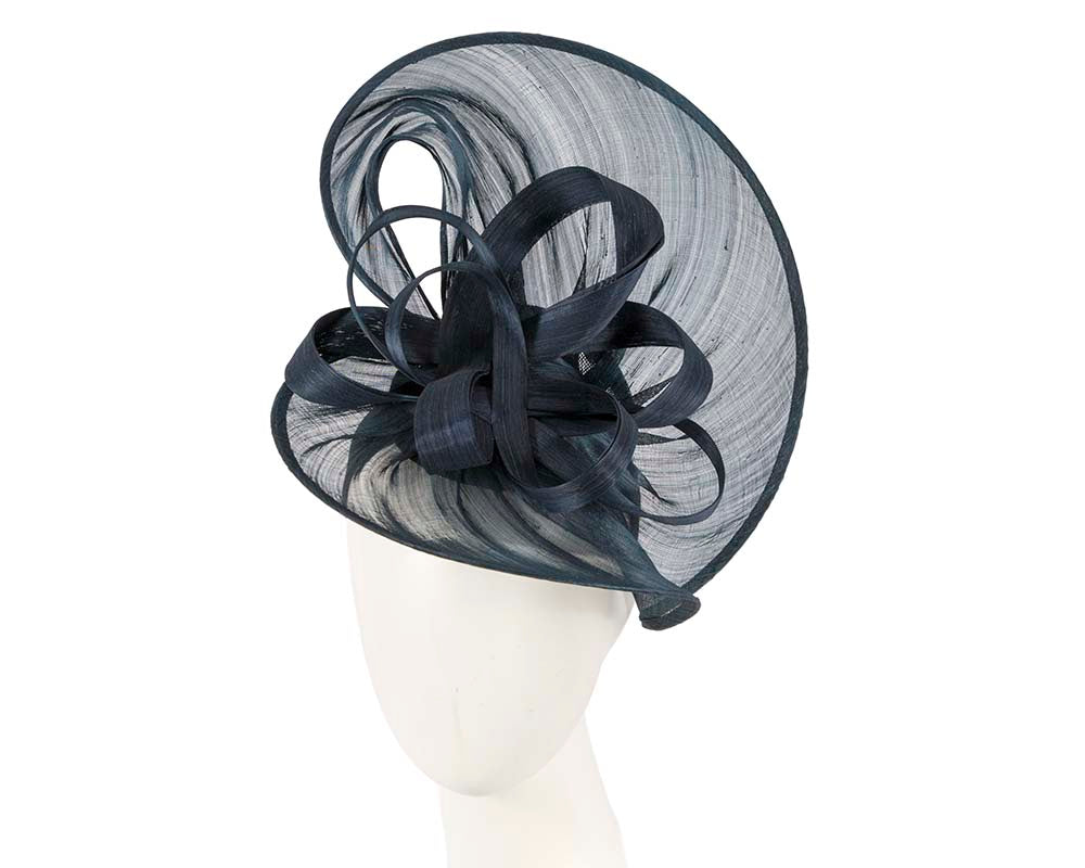 Large navy silk abaca heart fascinator-0