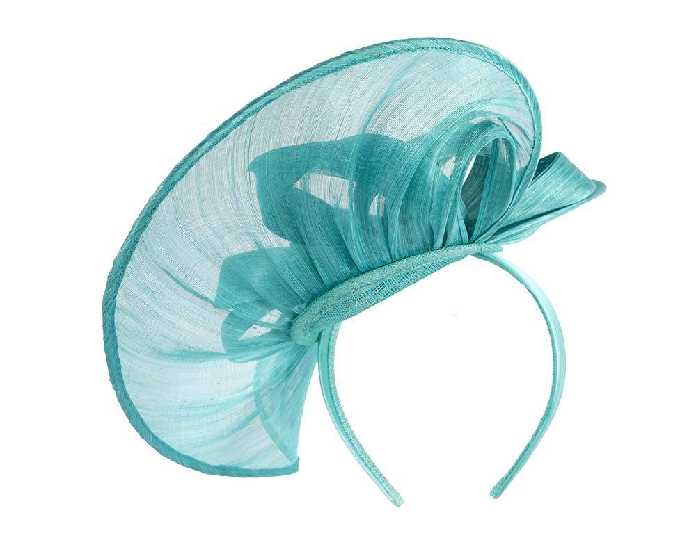 Large turquoise silk abaca heart fascinator-2