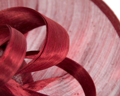 Large burgundy wine silk abaca heart fascinator