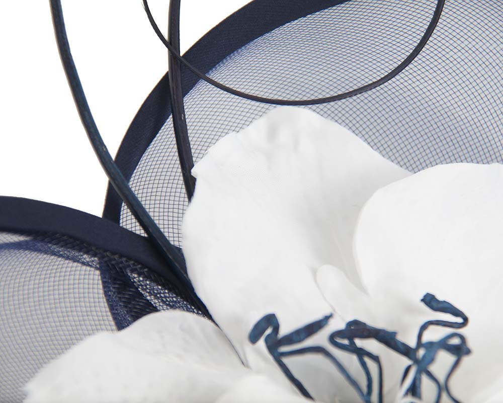 Large navy & white flower heart fascinator-2