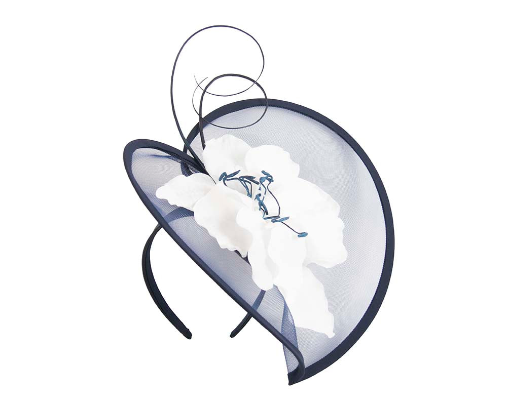 Large navy & white flower heart fascinator-1