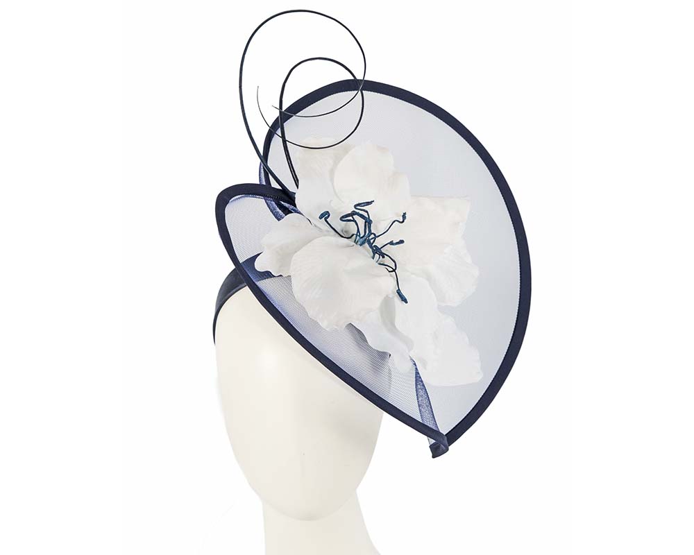 Large navy & white flower heart fascinator-0