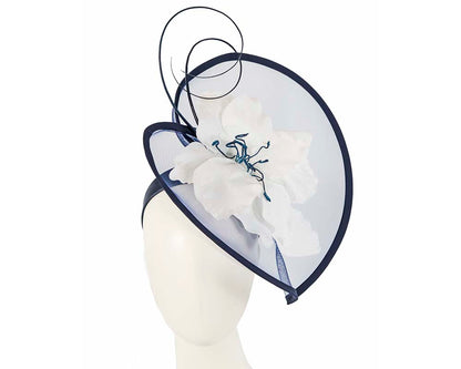 Large navy & white flower heart fascinator-0