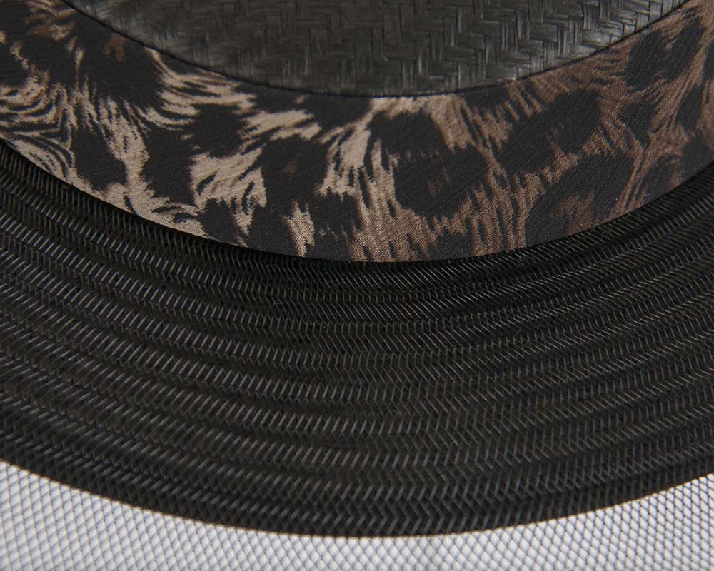 Bespoke black & leopard wide brim boater hat