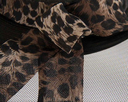 Bespoke black & leopard wide brim boater hat