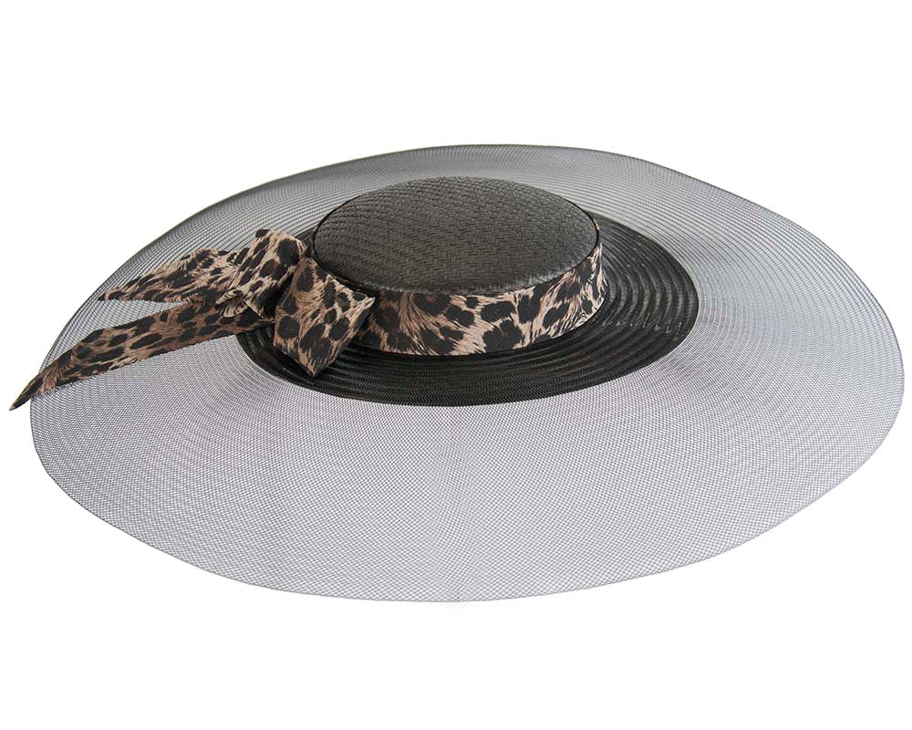 Bespoke black & leopard wide brim boater hat