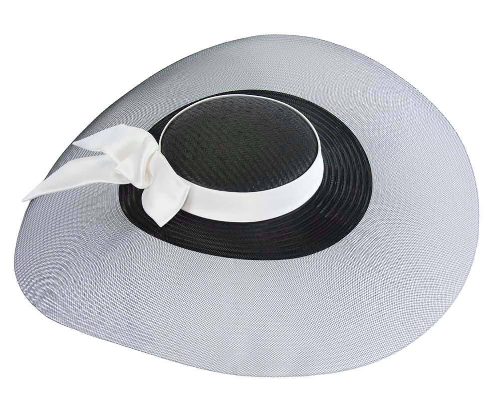 Bespoke black & white wide brim boater hat-2