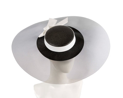 Bespoke black & white wide brim boater hat-0