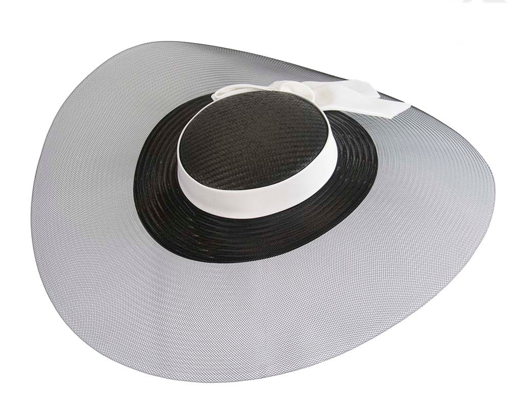 Bespoke black & white wide brim boater hat-1
