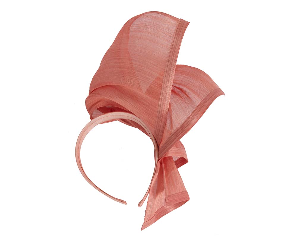 Bespoke coral silk abaca racing fascinator by Fillies Collection
