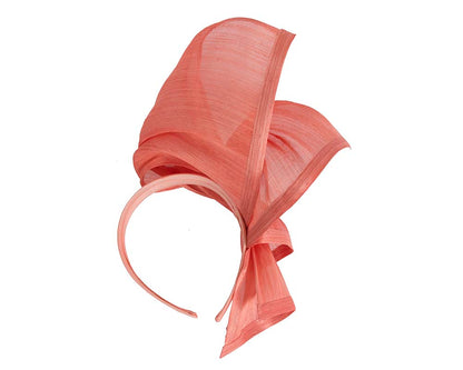 Bespoke coral silk abaca racing fascinator by Fillies Collection